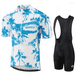Racing Sets Morvelo-Quick Dry Cycling Jersey Set For Men Short Sleeve Shirt MTB Bicycle Clothing Summer Wear