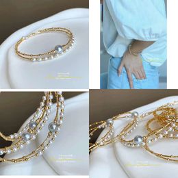 221011005 Pearl Jewelry Double Bracelet Bangle Akoya 7.5-8Mm & 3-3.5Mm Au750 Yellow Gold Cuff Free Size Original Quality