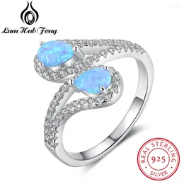 Cluster Rings Luxury Blue Fire Opal Real 925 Sterling Silver Finger Cubic Zirconia Women Wedding Jewelry Gifts (Lam Hub Fong)