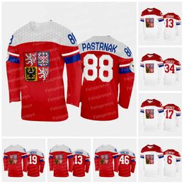 Jam Team Czech Republic 2022 Hockey Jersey 88 Pastrnak 46 David Krejci 13 Jakub Vrana 19 Tomas Hertl 17 Filip Hronek 34 Petr Mrazek 6 Michal Kempny