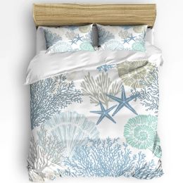 Pillow Blue Marine Coral Shells Starfish Duvet Cover with Pillow Case Custom 3pcs Bedding Set Quilt Cover Double Bed Home Textile