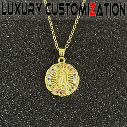 Pendants Exclusive Custom Religious Necklace Gemstone Inlaid Virgin Pendant 18K Gold-plated Suitable For Women Daily Holiday Gifts