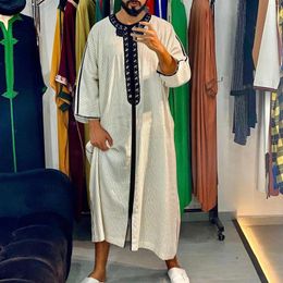 Ethnic Clothing 2024 Men Robe Kaftan Muslim Moroccan Casual Long Dress Arab Middle East National Traditional Costume Striped Islamic Clothe