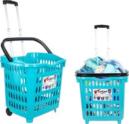 d products Bigger GoCart Grocery Cart Rolling Shopping Laundry Basket on Wheels Hamper with Telescopic Handle Cleaning Caddy 240424