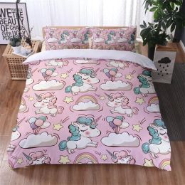 sets Custom Colourful Unicorn Print Bedding Set 3D Cartoon Animal Pattern Duvet Cover Bedroom Decor With Pillowcases For Girls Gift