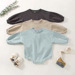 One-Pieces 024M Newborn Infant Baby Girl Boy Sweatshirt Romper Toddler Long Sleeve Basic Cotton Oversize Rompers Baby Clothes Jumpsuit