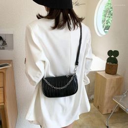 Shoulder Bags Ladies Chain Small Casual Solid Colour Soft PU Leather Women Baguette Handbags Female Messenger