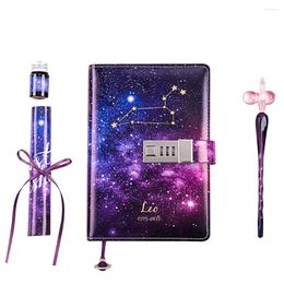 Writing Smooth Office Diary Note Book With Lock Stationery Birthday Gift Business Leather Cover Student Twelve Constellations