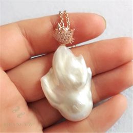 Pendants 24x38mm Natural White Baroque Pearl Necklace 18 Inches Cultured Diy Real Women Clasp Hang Accessories Classic Chain Chic