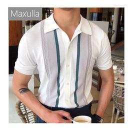 Men's Polos Maxulla Summer Striped Knit Short Sleeve Outdoor Casual Lapel T-Shirt Fashion Slim POLO Shirt Clothing