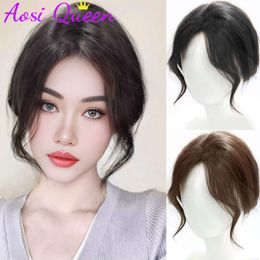 AOSI Synthetic Hairpin Style Bangs Extension Natural Middle Parted Fake Fringe Topper Hairpiece Invisible Clourse Hairpieces