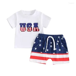 Clothing Sets Baby Boy Fourth Of July Outfit Short Sleeve Letter Top American Flag Shorts Set USA 4th Summer Clothes