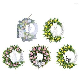 Decorative Flowers Easter Wreath Door Hanging Decor Spring Egg Home Gardern Party
