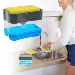 Kitchen Storage 2in1 Soap Pump Dispenser & Sponge Holder For Dish And