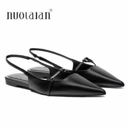 Dress Shoes 2023 NEW Women Black Flats Slingbacks Sexy Summer Fashion Pointed Toe Sandals Elegant Office Lady Flat Shoes Casual Flat Slides H240425