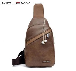Backpack Men PU Messenger Bags Crossbody Shoulder Bag Famous Man039s Leather Sling Chest Fashion Casual With Headphone Plug3121655