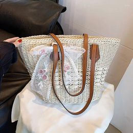 Drawstring Ladies Fashion Summer Straw Crossbody Bag Women Beach Holiday Shopping Woven Shoulder Handbag Messenger Purses For Bags