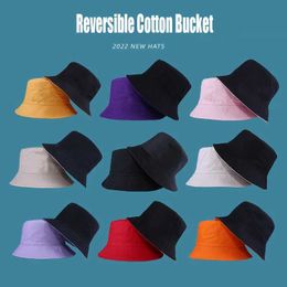 Wide Brim Hats Bucket Hats Reversible cotton bucket hat double-sided unisex simple Bob hat hip-hop stilt hat mens Panama hat beach hat fishing Boonie Sunhat 240424