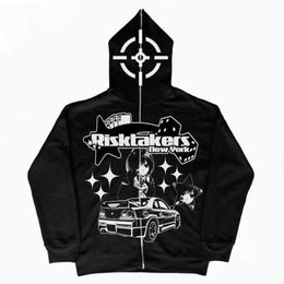 Men's Hoodies Sweatshirts Anime Hoodie Print Zipper Hoodie Gothic Long Sleeve K Pop Clothes Punk Sweatshirt Y2k Zip Up Hoodie Kawaii Harajuku Jacket Tops 240424