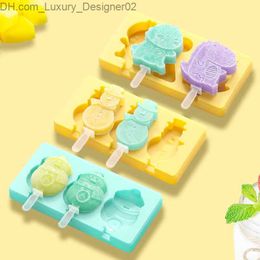 Ice Cream Tools Creative ice cream silicone mold DIY cartoon dinosaur snowman popsicle making mold set with stick and lid handmade kitchen tools Q240425