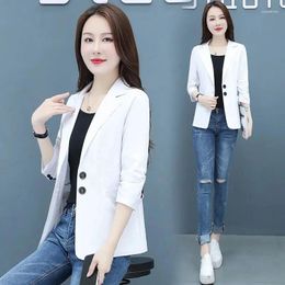Women's Suits Women Spring/summer Slim Small Suit Short Green Quarter Sleeved Jacket Thin Casual Solid Color Top Versatile And Trendy Blazer