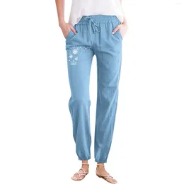 Women's Pants Trousers For Women Plus Size Casual Simple Fashion Solid Color Partial Dandelion Print Pocket Pantalones