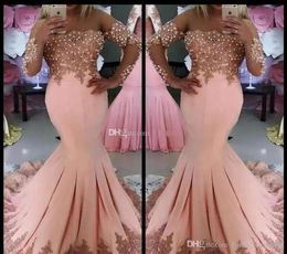 2019 Cheap Pink Prom Dress Mermaid Off Shoulder Long Sleeves Formal Holidays Wear Graduation Evening Party Gown Custom Made Plus S8924305
