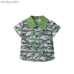 T-shirts Fashion Baby Boy Summer T-shirt Casual Dinosaur Printed Short Sleeve Button Up Shirt for Children Clothing Tee ShirtL2404
