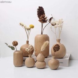 Vases Japanese Style Flowers Vase Wooden Bottle for Flowers Decorative Flowers Vase Living Room Decoration Office Desktop Ornament