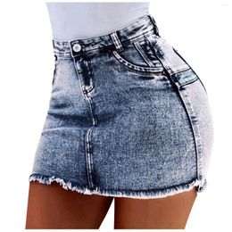 Skirts 2024 Summer Women Sexy High Waist Solid Tassel Pencil Denim Push Up Bandage Jean Streetwear Mini