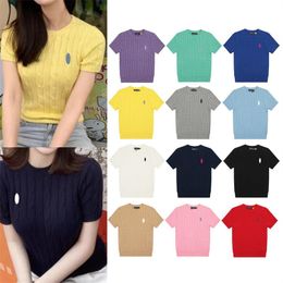Lady Designer Knitting Shirts Summer Pony Embroidered Slim Top Tees Womens Luxury Round Neck Solid Knitted T Shirt Stretch Pullover Tshirts
