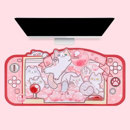 Mice Kawaii Gaming Mouse Pad Extra Large Cute Cartoon Cat Doll Machine Pink XXL Desk Pad Office Table Mat Antislip Waterproof Mats