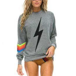 2024 Nation Womens Round Neck Hoodies Pullover Rainbow Print Elastic Long Sleeve Hooded Sweatshirts 240423