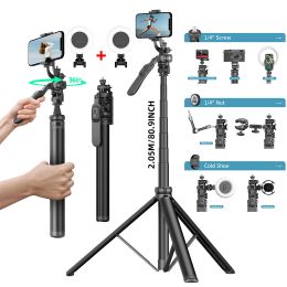 Sticks 2055mm Mini Selfie Stick Tripod with Wireless Remote Removable Fill Light Extendable Tripod with 1/4 Screw for Phone Camera Live