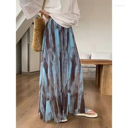 Skirts Tie Dyed Skirt Long Women Clothing 2024 Y2k Fashion Korean Style 90s Vintage Dress Lolita Tulle Pleated Elegant Ruffle Gothic