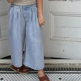 Trousers Children Clothing Girls Full Length Denim Pants 2024 Summer Fashionable Boys Casual Straight Leg High-waisted Jeans