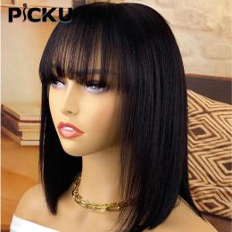 Wigs Brazilian Human Hair Wig with Bangs Remy Straight Hair Bob Wigs Full Machine Made Wig for Women 816 Inches No Lace Bob Wigs