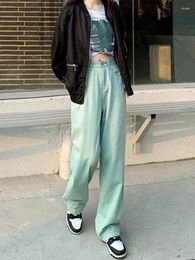 Women's Jeans Women Clothing Green High Waist Casual Fashion Wide Leg Pants Spring Thin Relaxed Straight Tube Floor Towering Woman