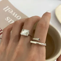 Cluster Rings 925 Sterling Silver Open Finger Ring Square Clear CZ Stackable Geometric Punk For Women Girl Jewellery Gift Dropship Wholesale