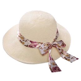 Wide Brim Hats Bucket Hats New Fashion Womens Sun Hat New Womens Summer Ribbon Raffi Str Hat Beach Hat Wide Brim Sombreros Travel Vacation J240425