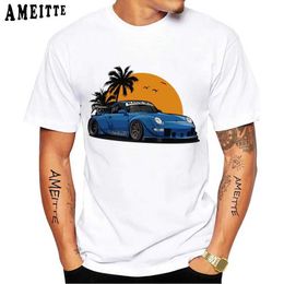 Men's T-Shirts New Summer Men Short Slve Retro RWB 993 Sunset Vibes T-Shirt Hip Hop Casual Tops Vintage Harajuku Car Fashion Man White Ts T240425