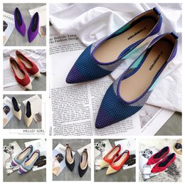 2024 New Designer Flat bottomed pointed ballet black white soft soled knitted maternity womens boat dress shoes casual and comfortable size 35-41