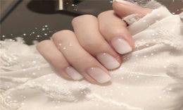 Glossy White Ombre French Nails Press on Short Square Full Cover Nail Tips Instant Artificial Fingernails Acrylic Manicure Set2363801