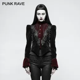 Women's Jackets PUNK RAVE Gothic Scissor-tail Twill Velveteen Ladies Short Jacket Pattern Embroidery Decoration Splicing Carving Buttons