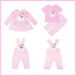 Clothing Sets Christams Pink Long Pants Kids Clothings Santa Applique Round Neck Girl And Boy With Suspender Two-piece Wares Baby Rompers