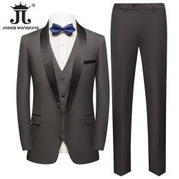 Jackets (Jacket + Vest + Pants) Men Suit 3 Piece Solid Colour Business Formal Workwear Groom Wedding Dress Prom Banquet Party Tuxedo