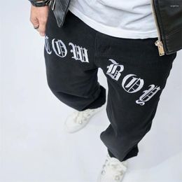 Men's Jeans High Street Men Stylish Hiphop Letter Embroidered Straight Pants Male Casual Loose Denim Trousers