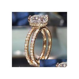 Rings 14K Gold Double Diamond Crown Ring Princess Engagement For Womens Ladies Fashion Jewellery Drop Delivery Otcwr