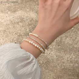 Beaded 2024 New S925 Sterling Silver Double Layer Pearl Bracelet for Women Girl Design Bead Korean Jewelry Dropshipping Charm Bracelet