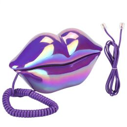 Accessories Creative Lips Telephone Electroplate Desktop Landline Phone for Home Office Decoration Lip Shaped Phones telefone Red / Purple